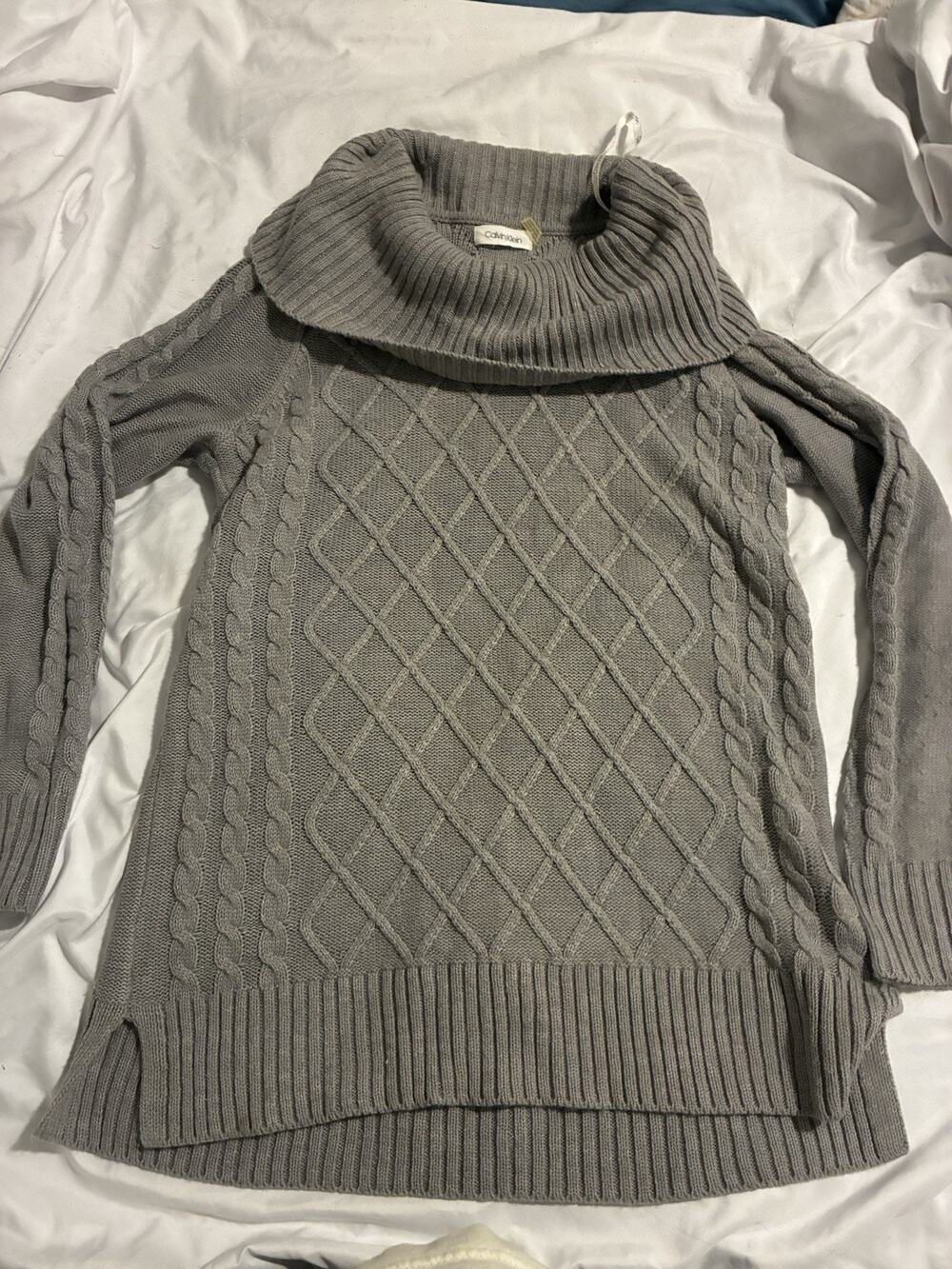 Calvin Klein Gray Cowl Neck Cable Knit Sweater Size S